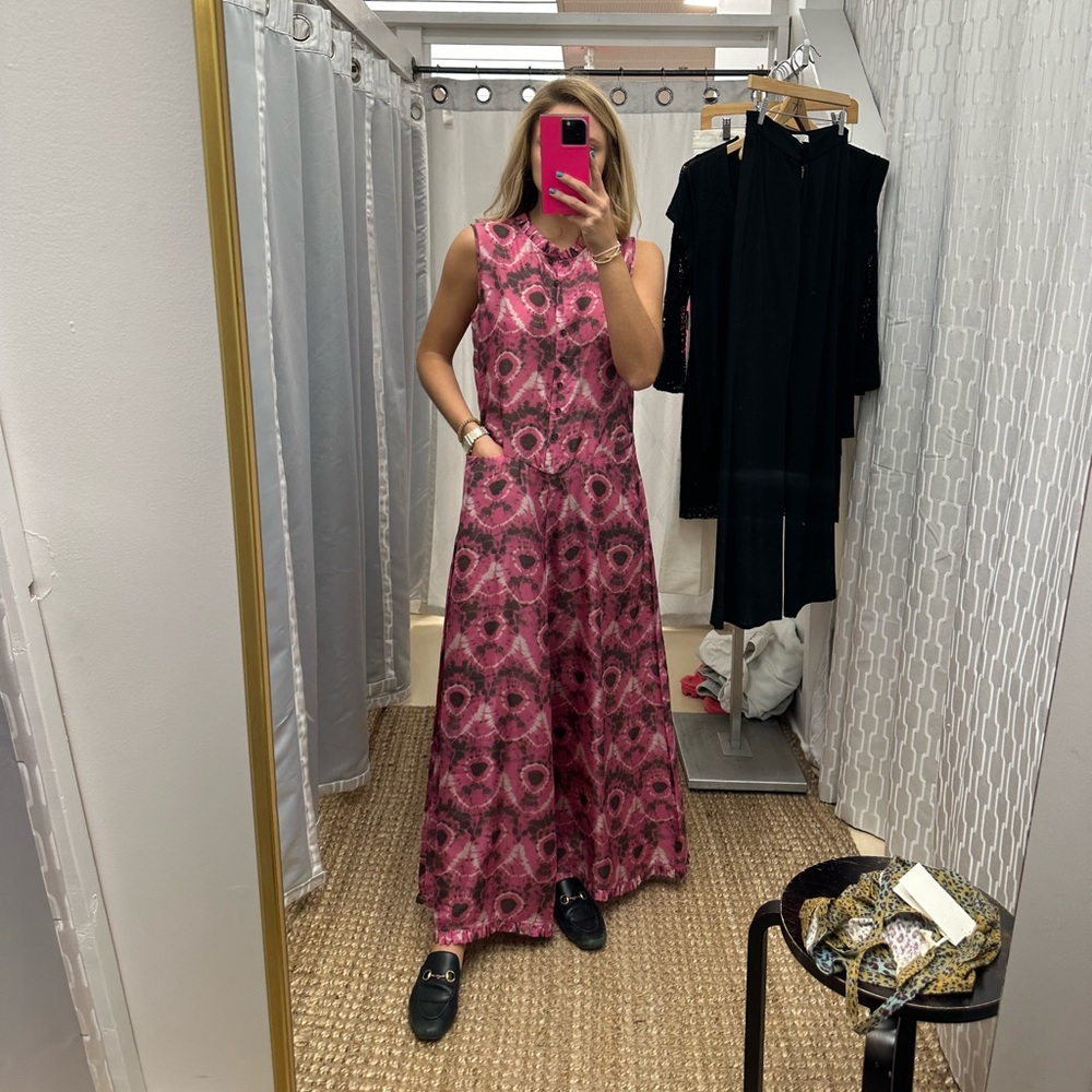 RAQUEL ALLEGRA sleeveless ruffle button up pink jumpsuit